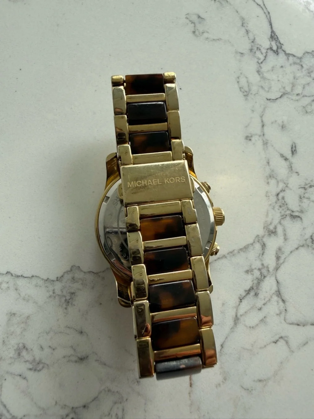 Michael Kors Gold and Tortoiseshell Link Chronograph Watch